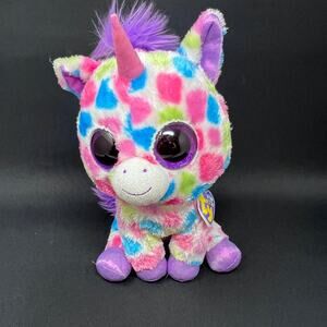 Ty Beanie Boo Wishful Unicorn 9" Plush Purple Heart Swing Tag Glitter Eyes